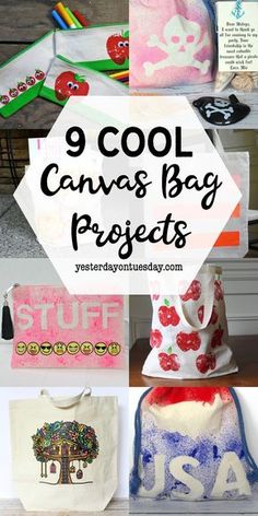 the 9 cool canvas bag projects are perfect for kids to do with their school supplies