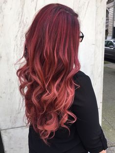 Red Pink Balayage Hair, Red To Pink Balayage, Pink And Red Highlights In Brown Hair, Red And Pink Balayage, Red To Pink Hair, Red To Pink Ombre Hair, Red Pink Hair Color, Red Bayalage Hair, 3d Hair Color