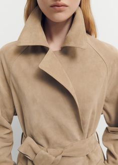 100% suede trench coat - Woman | MANGO USA Contemporary Closet, Suede Trench Coat, Classic Coats, Trench Coats Women, Leather Cleaning, Anniversary Sale, Suede Leather, Coats For Women, Trench Coat