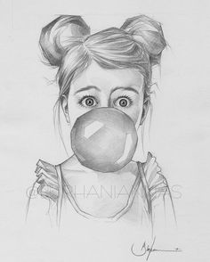 a pencil drawing of a girl with a clown nose