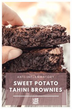 two brownies stacked on top of each other with the words sweet potato tahitii browns