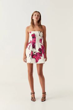 Baret Strapless Mini Dress | Falling Florals | Aje – Aje World White Dress Spring, Tulip Skirt, Mini Dresses Online, Strapless Mini Dress, Black Cocktail Dress, Fall Floral, White Maxi Dresses, Spring Dresses, Fall Dresses