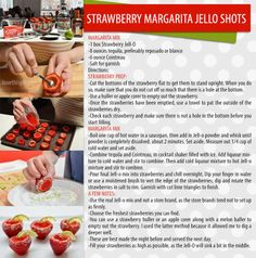 the instructions for making strawberry margarita jello shots are shown in this brochure