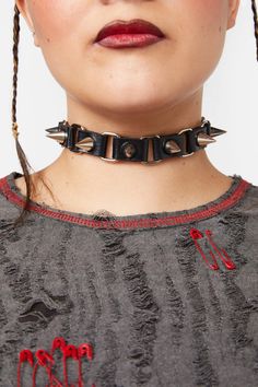 Linked Spike Choker- A cool punk inspired accessory- Black choker- Silver toned links and spikes- Vegan leather- Buckle fastening- Comes in sizes S, M and L Product Code: BWFY086 Spiked Choker Aesthetic, Spiky Jewelry, Spiky Choker, Shadow The Hedgehog Cosplay, Spiky Necklace, Spiked Necklace, Punk Singer, Spike Choker, Spiked Collar