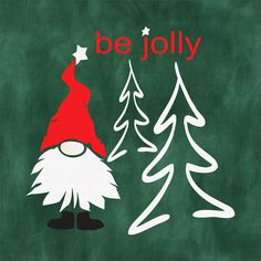 an image of a christmas card with santa clause and trees on green chalkboard background