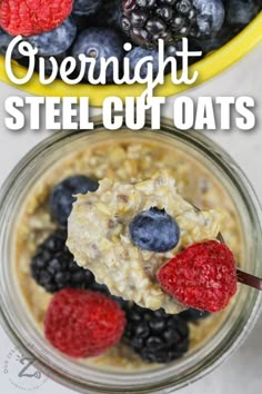 overnight steel cut oats with berries and blueberries