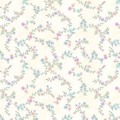 a pink wallpaper with small flowers and green leaves on the bottom half of it