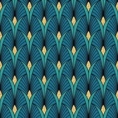 an art deco style wallpaper with blue and gold accents