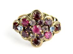 Antique Edwardian Paste Rhinestone Cocktail Ring - Pink Purple Red - Statement - Early 1920's - Adjustable - Unique The Holiday Cottage, Old Estate, Vintage Antique Jewelry, Holiday Cottage, Aurora Borealis