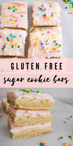 gluten free sugar cookie bars with frosting and sprinkles on top