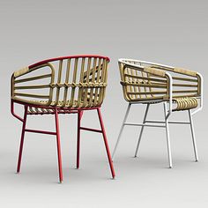 two wicker chairs sitting next to each other