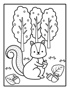 a squirrel in the woods coloring page