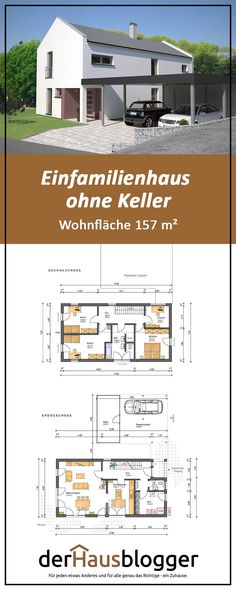 the floor plan for a modern house with two levels and three rooms, in germany