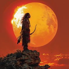 a man standing on top of a rock next to the sun