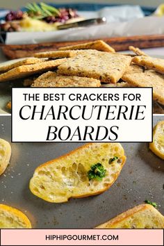 crackers and baked brie at the top, garlic crostini at the bottom