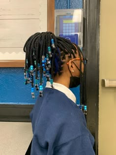 Box Braids With Blue Beads, Braids With Blue Beads, Box Braids With Blue, Small Knotless Box Braids, Small Knotless, Knotless Box Braids, Short Box Braids Hairstyles, Twisted Hair, Box Braids Hairstyles For Black Women