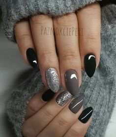 Aztec Makeup, Classy Nail Designs, Fall Nail Art Designs, Silver Nail, Classy Acrylic Nails, Gray Nails