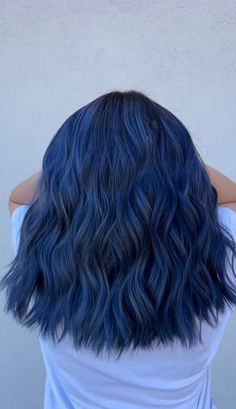 Navy Blue Hair Aesthetic, Blue Hair With Dark Roots, Blue Halo Hair, Short Dark Blue Hair, Brown Blue Hair, Denim Blue Hair, Sky Blue Hair