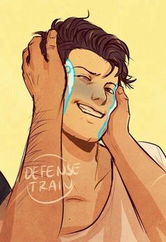 a man holding his head to his ear with the words detuse train on it