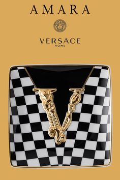 VERSACE HOME Virtus Square Bowl Versace Logo, Checkered Pattern, Home Made, Versace, Porcelain