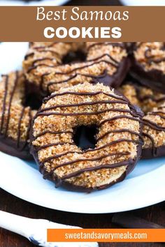 a plate with several best samoas cookies Samoas Cookies, Cookies Kids, Samoa Cookies, Pumpkin Oatmeal Cookies, Copy Cats, How To Melt Caramel, Savory Meals, Beefsteak Tomato, Cheese Danish