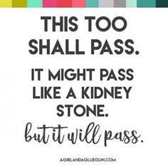 a quote that says, this too shall pass it might pass like a kidney stone but will