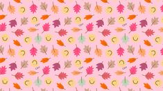 a pink background with lots of different colored leaves and numbers on it's sides