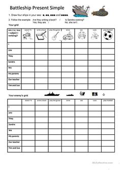 the battleship present simple worksheet is shown in this printable activity for kids