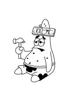 a black and white drawing of a cartoon character