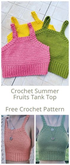 crochet summer fruits tank top with free crochet pattern on the bottom