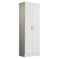 a tall white cabinet with two doors