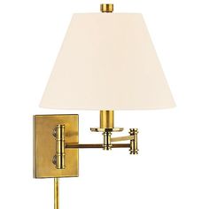 a wall light with a white shade on the top and bottom part of it's arm