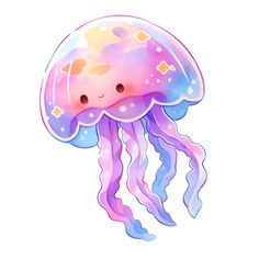 a jellyfish with pink, blue and yellow colors