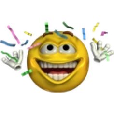 an emoticive smiley face with confetti and streamers