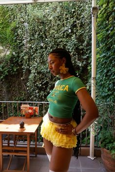 #croquette #croquetteaesthetic #blackgirlfashion #jamaican #costarica #yellow #green #fashionstyling #goldjewelryideas #highkneesocks #rooftopgarden #cafeaesthetic #statementjewelry #jamaicafashion #clarks #croptopoutfits #sonyalpha #statement Scandalous Outfits, Stylish Summer Outfits, 90s Fashion Outfits, Crop Top Outfits, June 19, Cute Simple Outfits, Lookbook Outfits, Fashion Killa, Types Of Fashion Styles