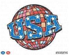 the word usa is made up of stars and stripes in blue, red, and white