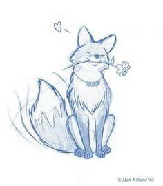 a drawing of a fox sitting on the ground