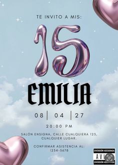 an event poster with balloons floating in the air and stars above it, which reads'65 emula '