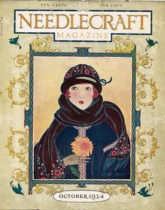 an old magazine cover with a woman holding a flower