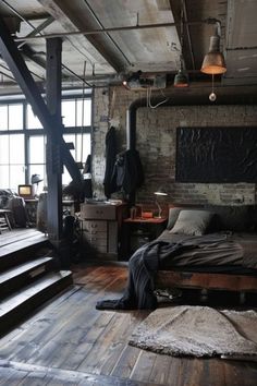 🎧 Bedroom Room Designs, Mens Bedroom Ideas Masculine Interior, Masculine Bedroom Ideas, Brick Bathroom, Bedroom Ideas For Men, Men's Bedroom, Mens Bedroom Decor, Artist Bedroom, Masculine Interior