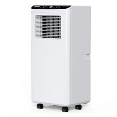 a white air conditioner sitting on top of a table