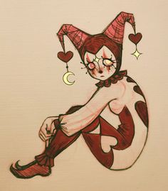 a drawing of a creepy clown sitting on the ground