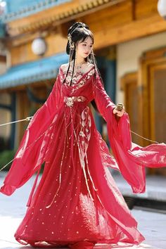 Red Hot Stamping Embroidery Women's Classic Hanfu Dress Full Set – LolitaInside Chinese Traditional Dress Princesses, Hanfu Red, Asian Traditional Fashion, Traditional Asian Dress, Magical Dress, Chinese Traditional Dress, Ancient Chinese Dress, Chinese Costume, Chinese Wedding Dress