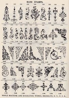 an old book with many different designs and numbers on it, including letters that spell the word