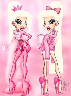 two cartoon girls in pink dresses and high heels