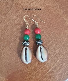 Cowrie Shell African Earrings 22KT Gold GP Hooks | eBay Plating