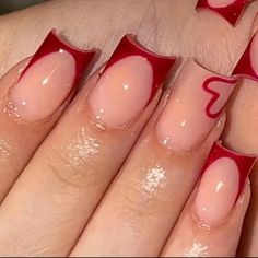 Cute Red Nails, Square Press On Nails, Red French, Gel Nail Tips, Summery Nails, Blush Nails, Red Nail Designs, Pink Nail Designs, Pink Acrylic Nails