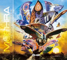 the movie poster for mothra, with an image of a bird and other animals