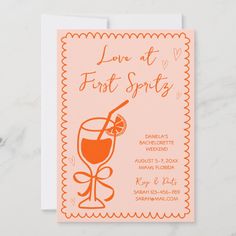 Love At First Spritz Hand Drawn Bachelorette Invitation