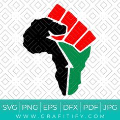 a black and red fist with the word svg png eps dxf